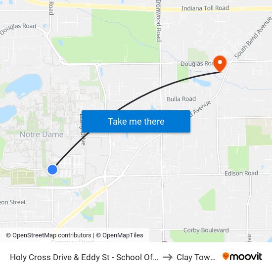 Holy Cross Drive & Eddy St - School Of Architecture to Clay Township map