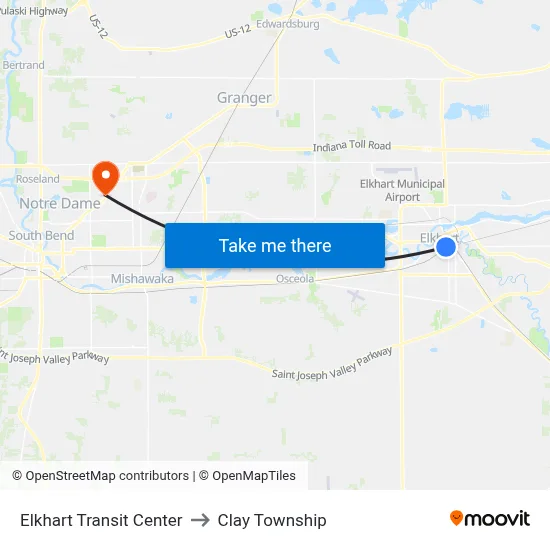 Elkhart Transit Center to Clay Township map