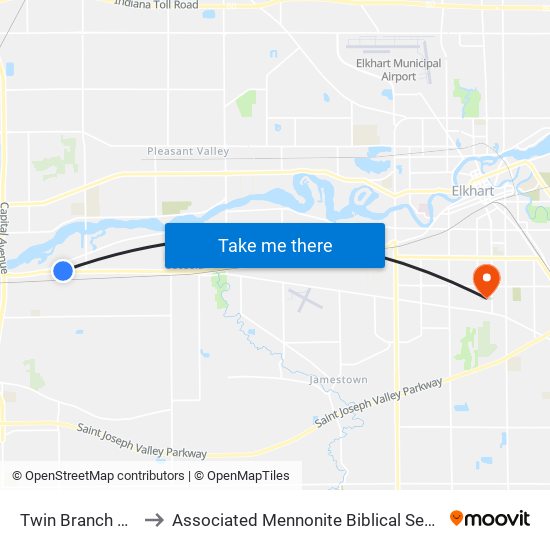 Twin Branch Park to Associated Mennonite Biblical Seminary map