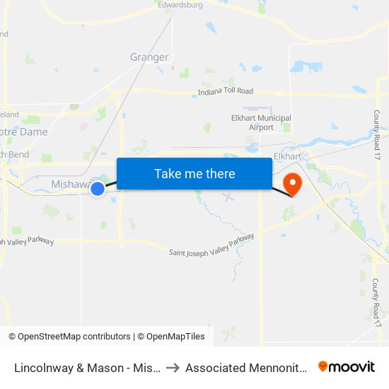 Lincolnway & Mason - Mishawaka High School to Associated Mennonite Biblical Seminary map