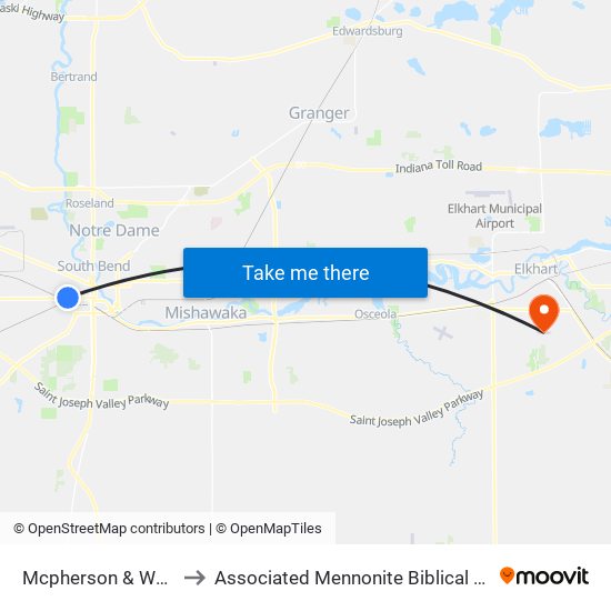 Mcpherson & Western to Associated Mennonite Biblical Seminary map