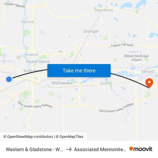 Western & Gladstone - Western Manor Apts. to Associated Mennonite Biblical Seminary map