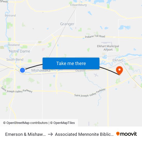 Emerson & Mishawaka Ave. to Associated Mennonite Biblical Seminary map