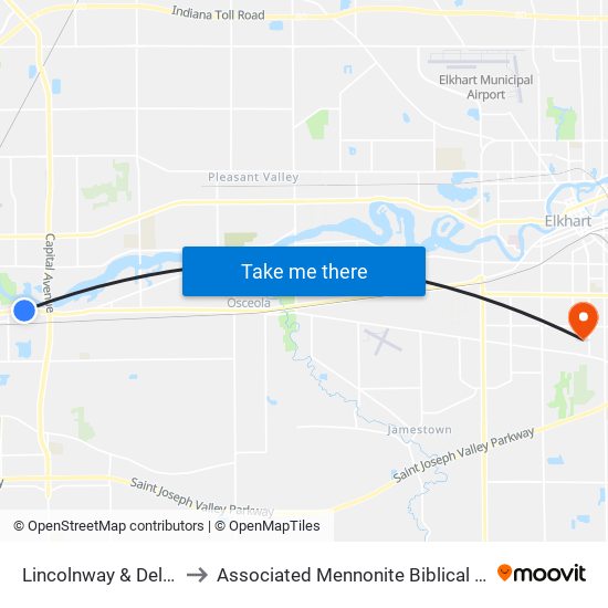 Lincolnway & Delorenzi to Associated Mennonite Biblical Seminary map