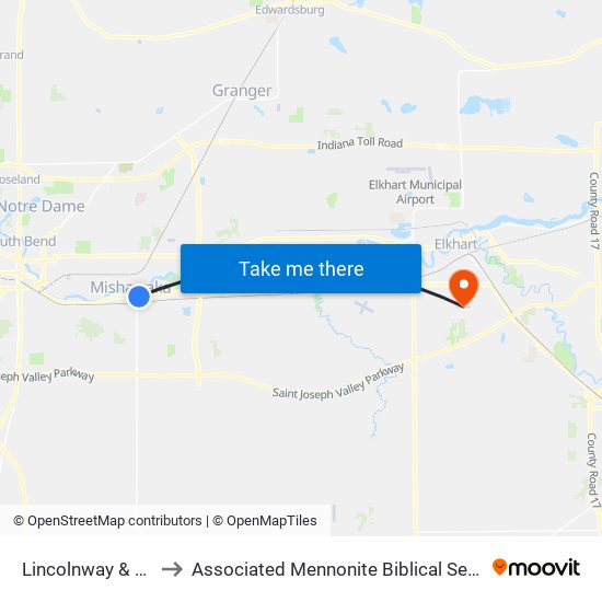 Lincolnway & Pine to Associated Mennonite Biblical Seminary map