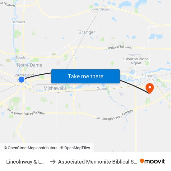 Lincolnway & Lasalle to Associated Mennonite Biblical Seminary map