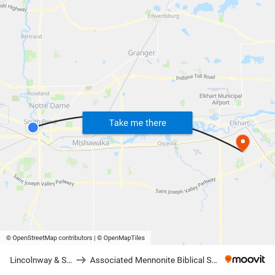 Lincolnway & Scott to Associated Mennonite Biblical Seminary map