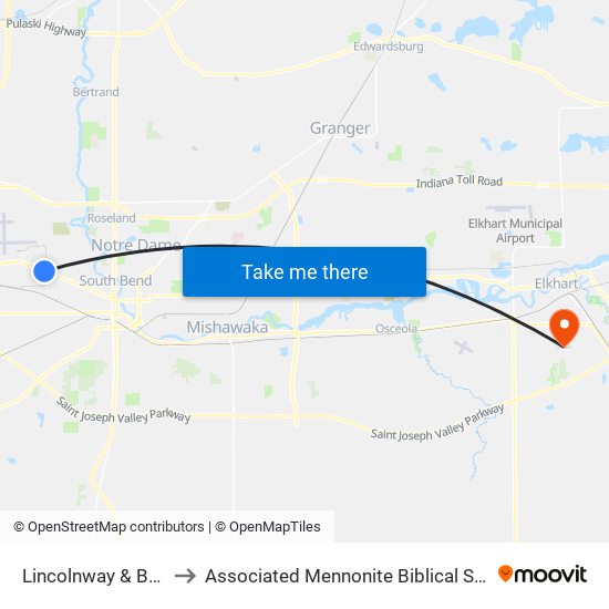 Lincolnway & Bendix to Associated Mennonite Biblical Seminary map