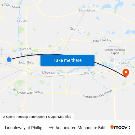 Lincolnway at Phillips 66/Arby's to Associated Mennonite Biblical Seminary map