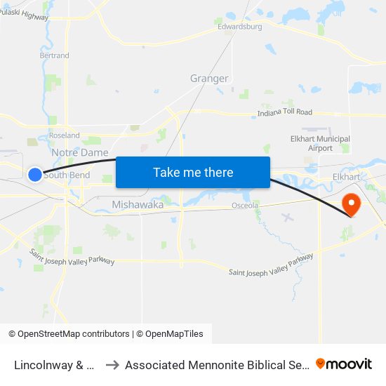 Lincolnway & Huey to Associated Mennonite Biblical Seminary map