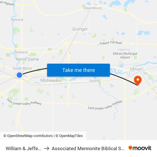 William & Jefferson to Associated Mennonite Biblical Seminary map