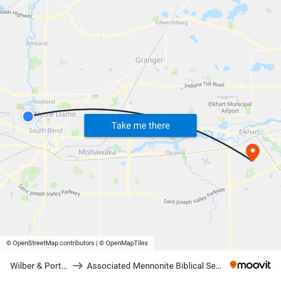 Wilber & Portage to Associated Mennonite Biblical Seminary map