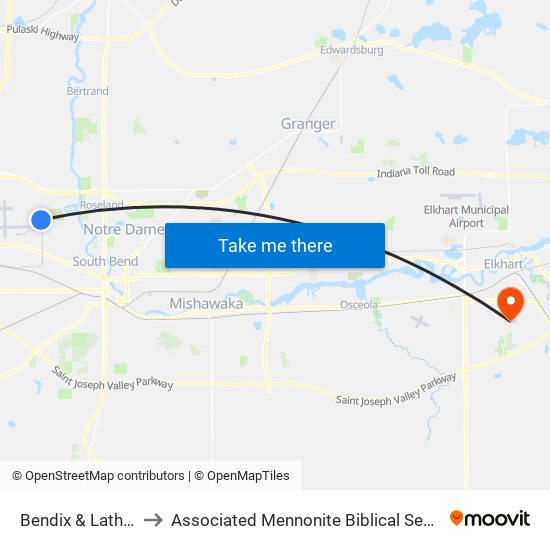 Bendix & Lathrop to Associated Mennonite Biblical Seminary map