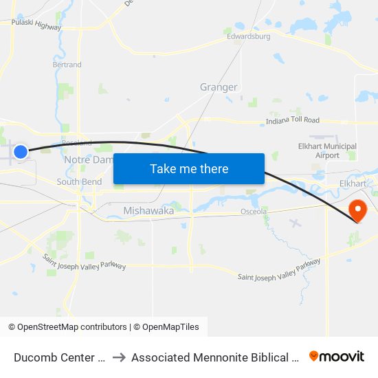 Ducomb Center Circle to Associated Mennonite Biblical Seminary map