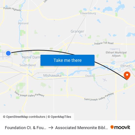 Foundation Ct. & Foundation Dr. to Associated Mennonite Biblical Seminary map