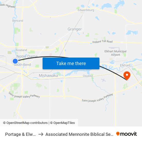 Portage & Elwood to Associated Mennonite Biblical Seminary map