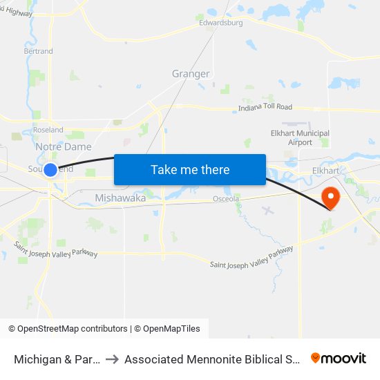 Michigan & Park Ln to Associated Mennonite Biblical Seminary map