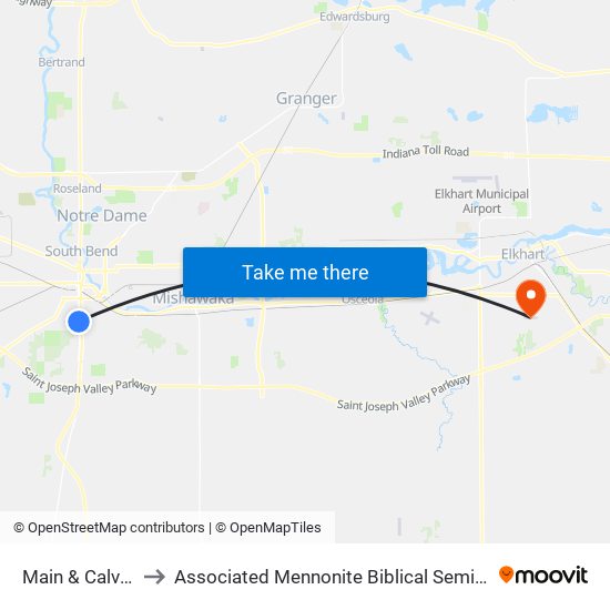 Main & Calvert to Associated Mennonite Biblical Seminary map