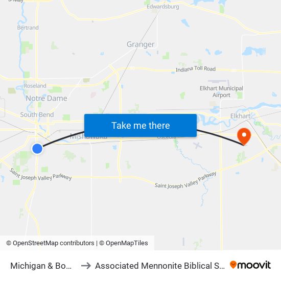 Michigan & Bowman to Associated Mennonite Biblical Seminary map