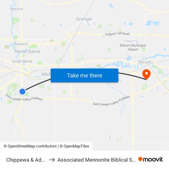 Chippewa & Addison to Associated Mennonite Biblical Seminary map