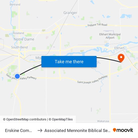 Erskine Commons to Associated Mennonite Biblical Seminary map