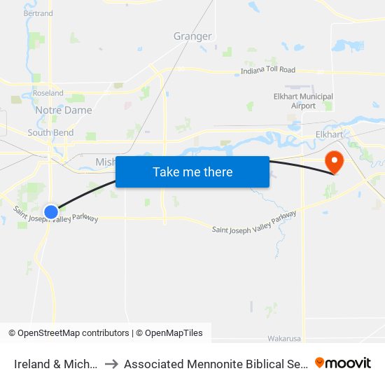 Ireland & Michigan to Associated Mennonite Biblical Seminary map