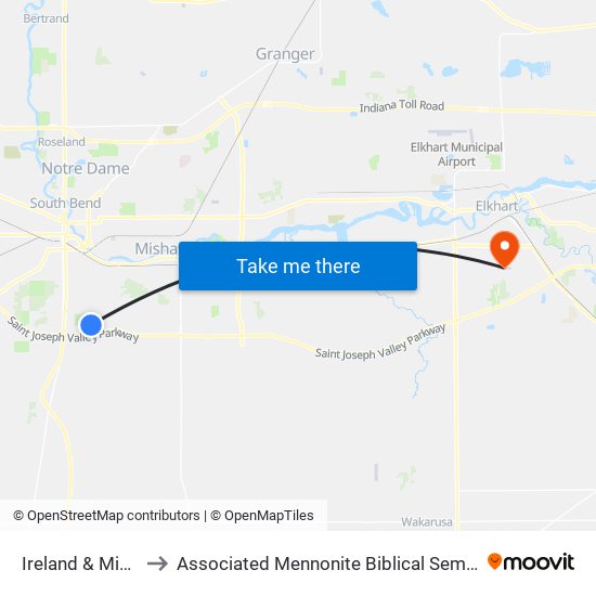 Ireland & Miami to Associated Mennonite Biblical Seminary map