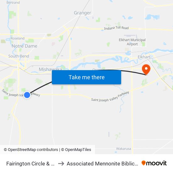 Fairington Circle & Jackson to Associated Mennonite Biblical Seminary map