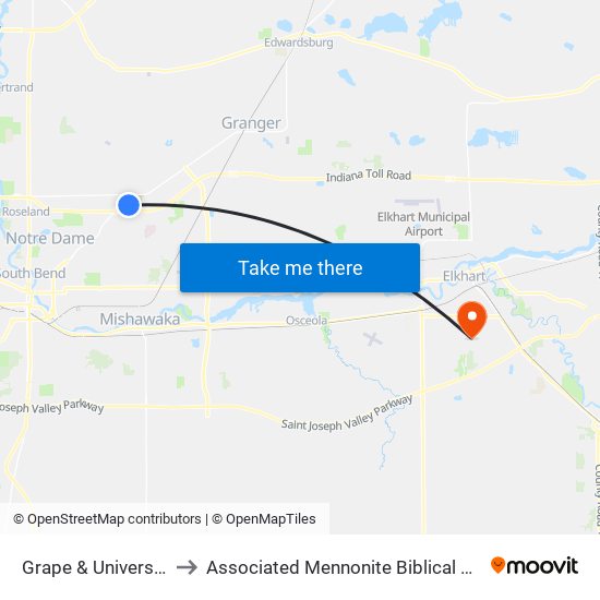 Grape & University Dr to Associated Mennonite Biblical Seminary map