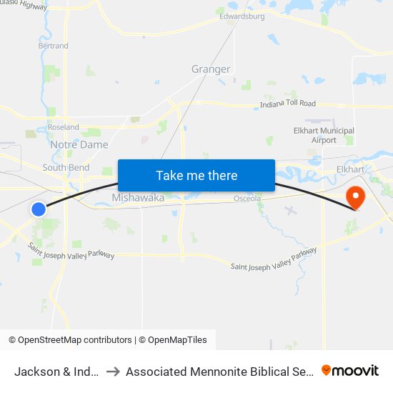 Jackson & Indiana to Associated Mennonite Biblical Seminary map