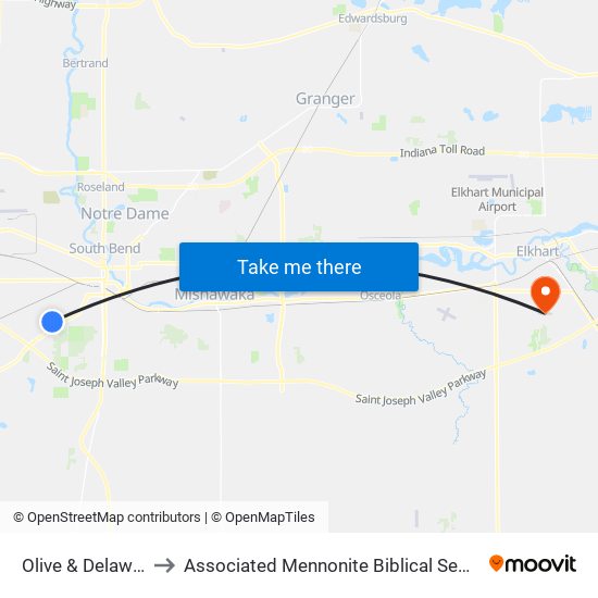 Olive & Delaware to Associated Mennonite Biblical Seminary map