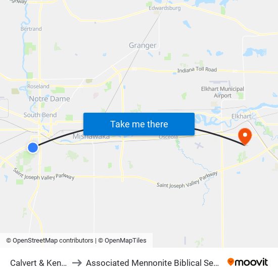 Calvert & Kendall to Associated Mennonite Biblical Seminary map