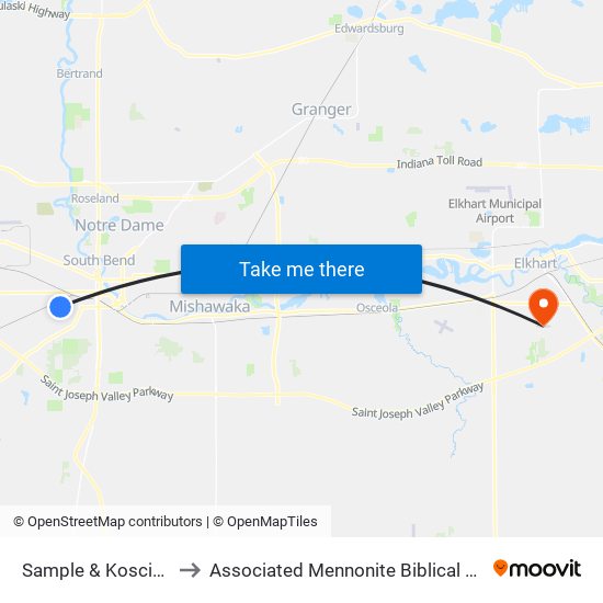 Sample & Kosciuszko to Associated Mennonite Biblical Seminary map