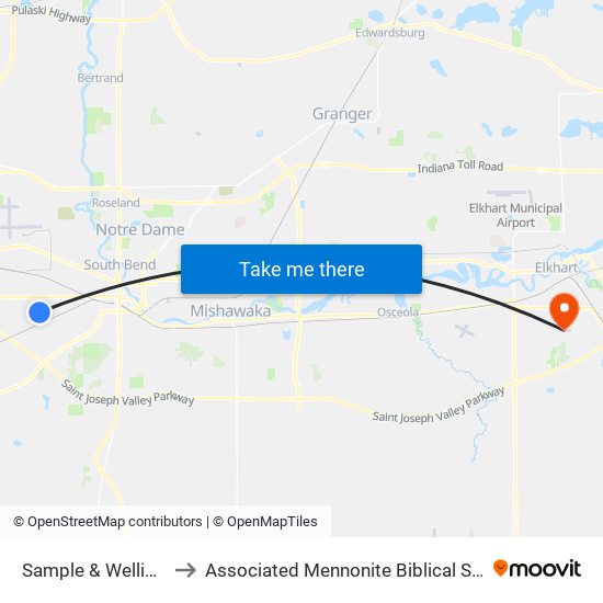 Sample & Wellington to Associated Mennonite Biblical Seminary map