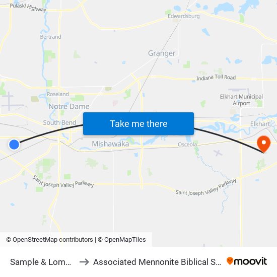 Sample & Lombardy to Associated Mennonite Biblical Seminary map