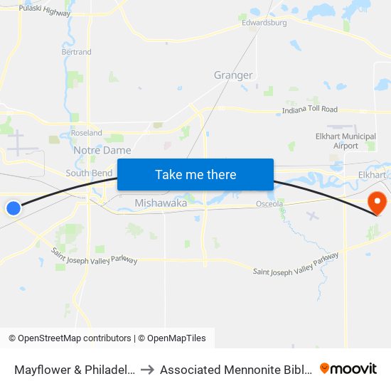 Mayflower & Philadelphia Circle to Associated Mennonite Biblical Seminary map