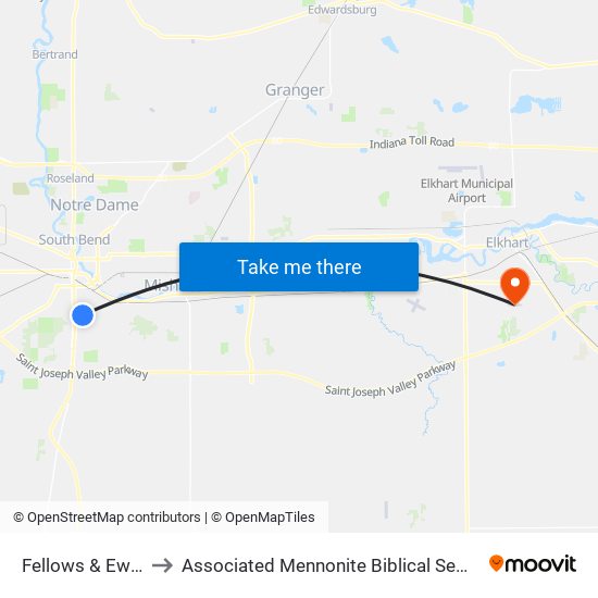 Fellows & Ewing to Associated Mennonite Biblical Seminary map