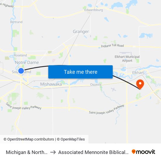 Michigan & North Shore to Associated Mennonite Biblical Seminary map