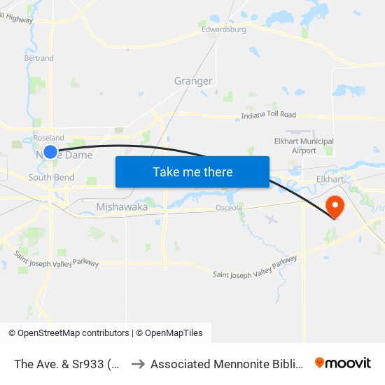 The Ave. & Sr933 (Michigan) to Associated Mennonite Biblical Seminary map