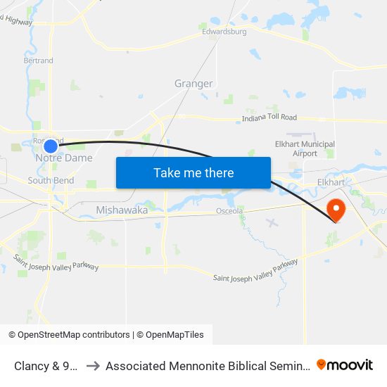 Clancy & 933 to Associated Mennonite Biblical Seminary map