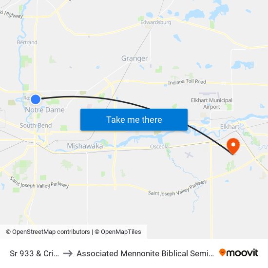 Sr 933 & Cripe to Associated Mennonite Biblical Seminary map