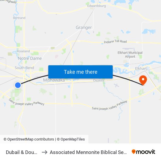 Dubail & Douglas to Associated Mennonite Biblical Seminary map