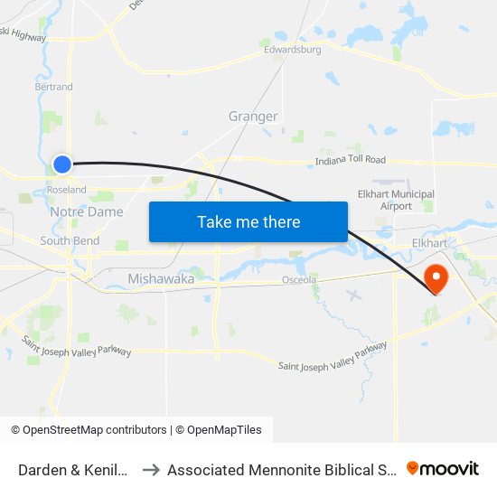 Darden & Kenilworth to Associated Mennonite Biblical Seminary map