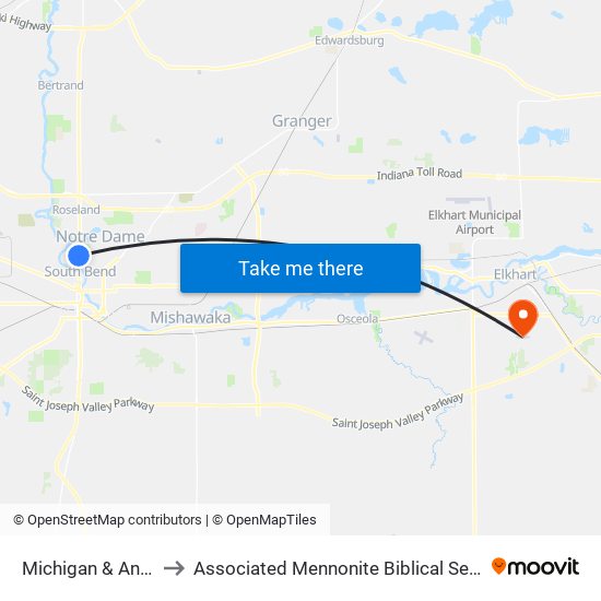 Michigan & Angela to Associated Mennonite Biblical Seminary map