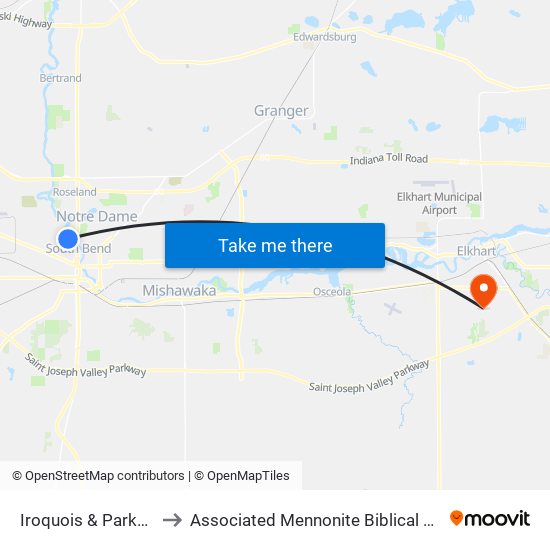 Iroquois & Parkovash to Associated Mennonite Biblical Seminary map