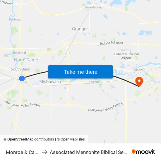 Monroe & Carroll to Associated Mennonite Biblical Seminary map