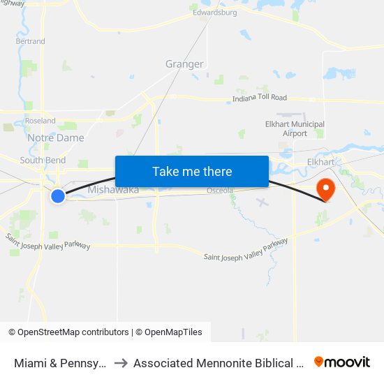 Miami & Pennsylvania to Associated Mennonite Biblical Seminary map