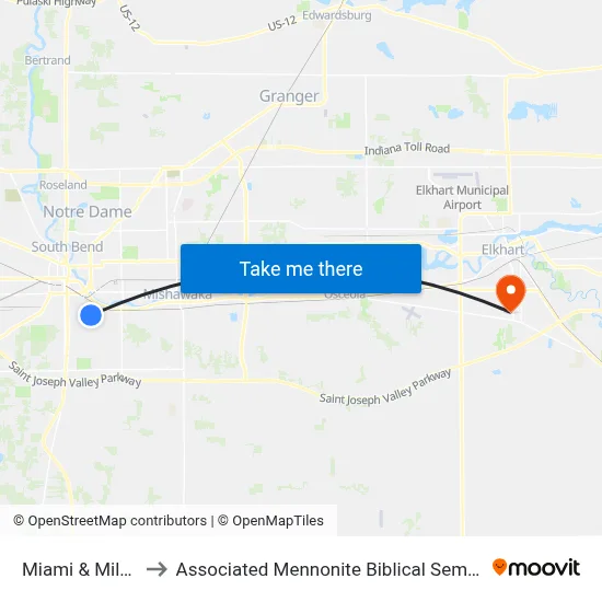 Miami & Milton to Associated Mennonite Biblical Seminary map