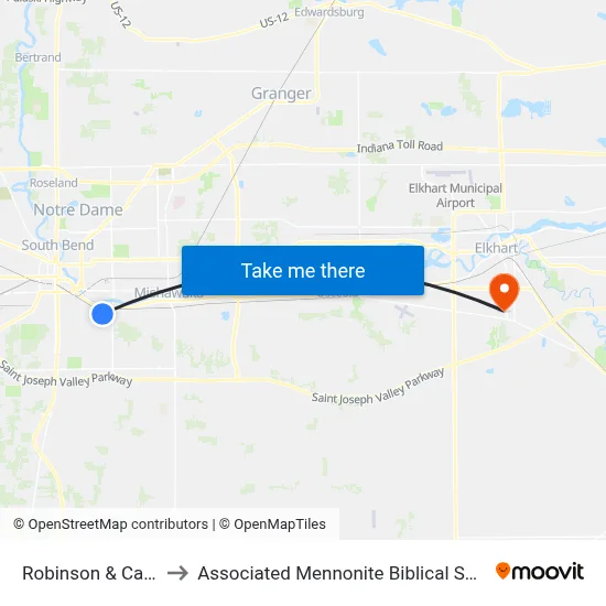 Robinson & Calvert to Associated Mennonite Biblical Seminary map