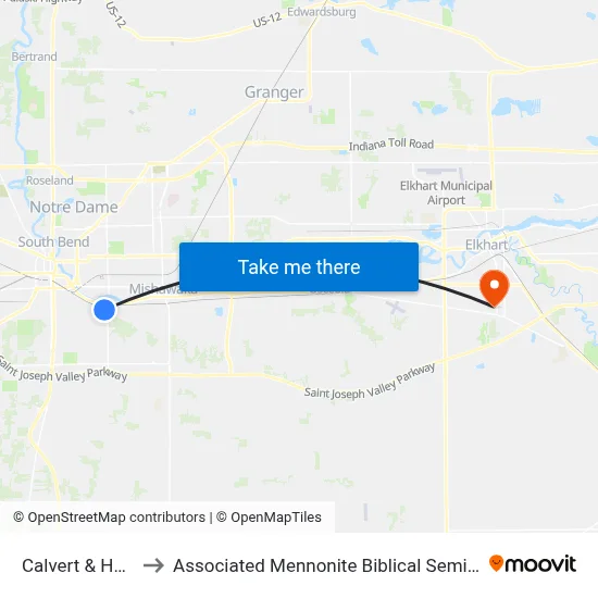 Calvert & Hoke to Associated Mennonite Biblical Seminary map